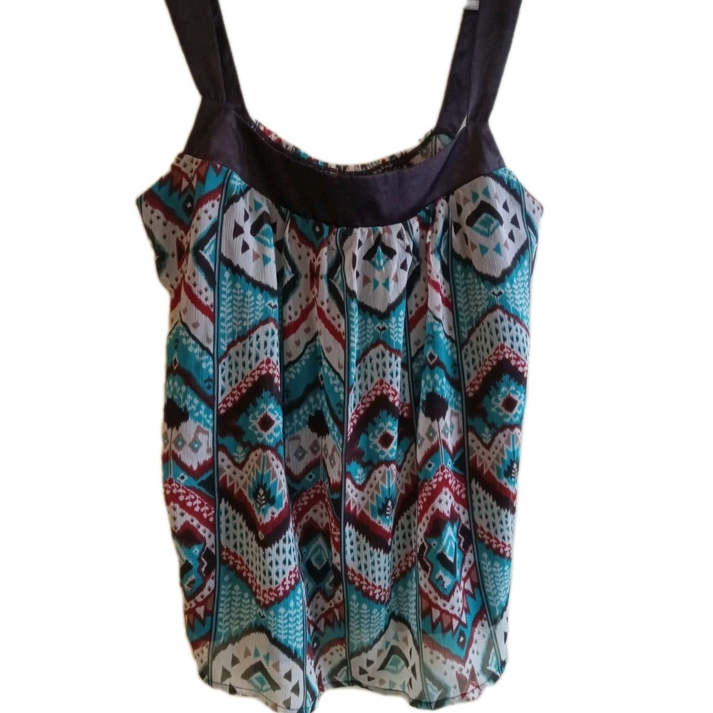 Speechless L Blouse Sleeveless Top Tribal Aztec Southwestern Boho Turquoise